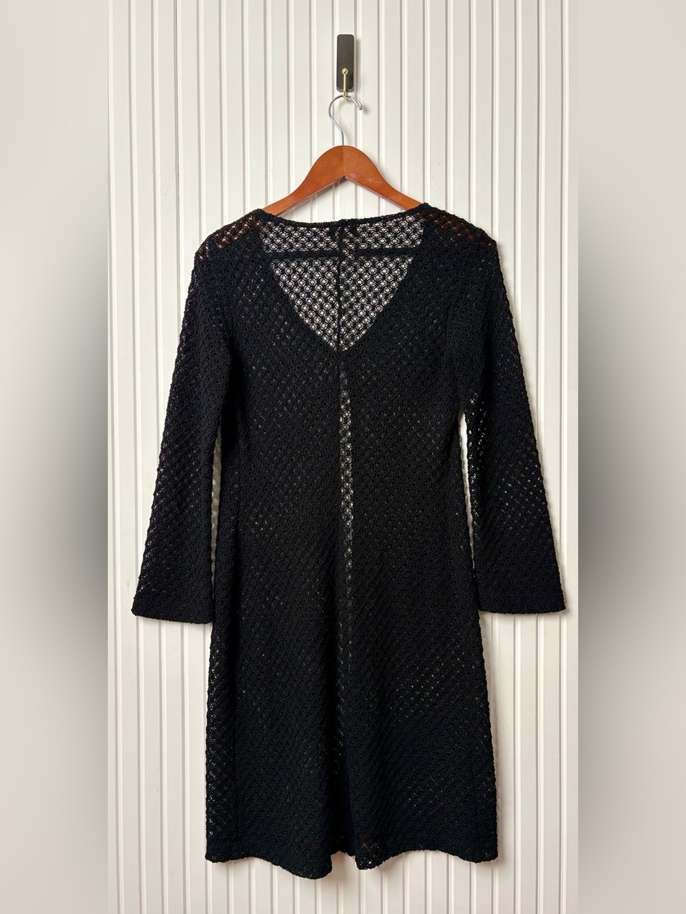 VTG Y2K Crochet Button Front Cardigan Duster M Open Knit Cover Up Festival Boho